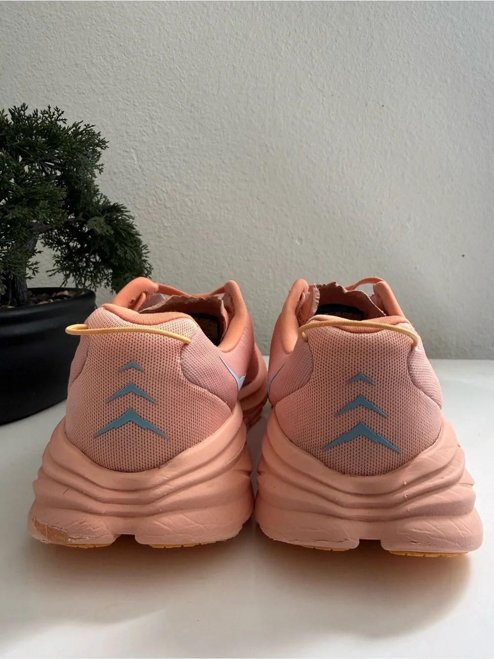 Hoka Rincon 3 Women size 7.5 Coral Peach Athletic Shoes with Light Blue Logo